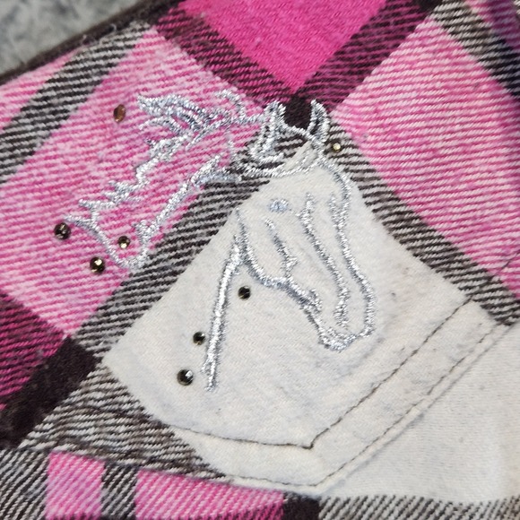 Bit & Bridle Plaid Flannel Shirt Women's Size Large Multicolor Horse Embroidery - Picture 8 of 11